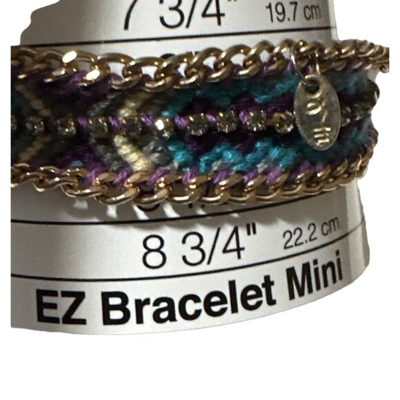 Western Boho Chic Woven Rhinestones Bracelet Blue Reversible Adjustable - Picture 10 of 11